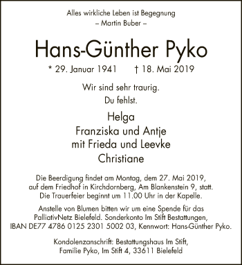 Traueranzeige von Hans-Günther Pyko von Neue Westfälische