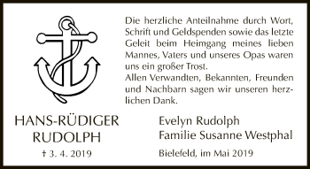 Traueranzeige von Hans-Rüdiger Rudolph von Neue Westfälische