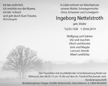 Traueranzeige von Ingeborg Nettelstroth von Neue Westfälische