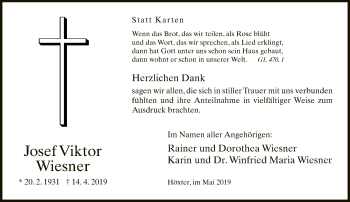 Traueranzeige von Josef Viktor Wiesner von Neue Westfälische