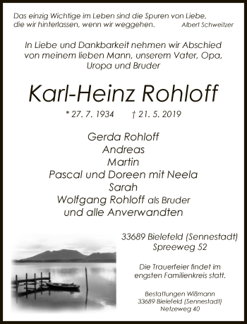 Traueranzeige von Karl-Heinz Rohloff von Neue Westfälische