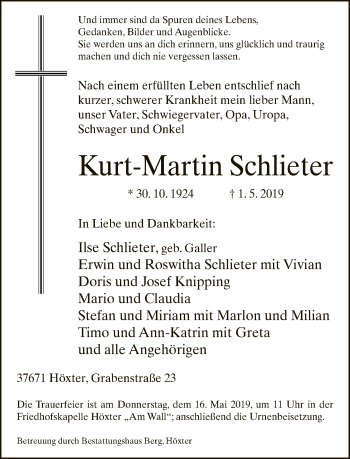 Traueranzeige von Kurt-Martin Schlieter von Neue Westfälische