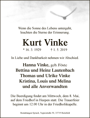 Traueranzeige von Kurt Vinke von Neue Westfälische