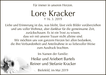 Traueranzeige von Lore Kracker von Neue Westfälische