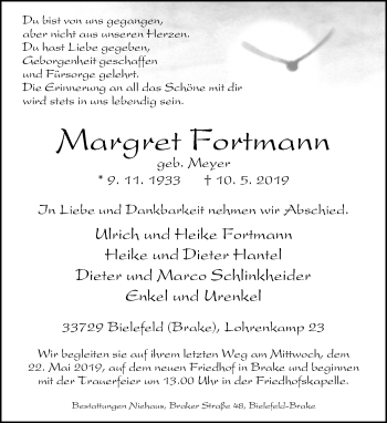 Traueranzeige von Margret Fortmann von Neue Westfälische