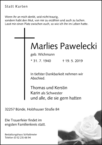 Traueranzeige von Marlies Pawelecki von Neue Westfälische