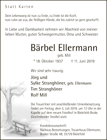 Traueranzeige von Bärbel Ellermann von Neue Westfälische
