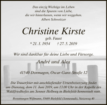 Traueranzeige von Christine Kirste von Neue Westfälische
