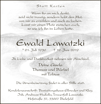 Traueranzeige von Ewald Lawedzki von Neue Westfälische