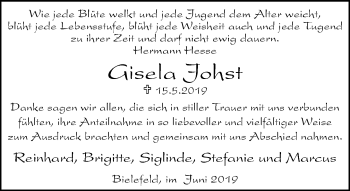 Traueranzeige von Gisela Johst von Neue Westfälische