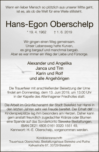 Traueranzeige von Hans-Egon Oberschelp von Neue Westfälische