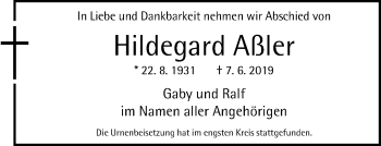 Traueranzeige von Hildegard Aßler von Neue Westfälische