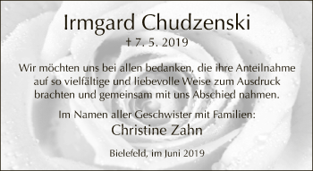 Traueranzeige von Irmgard Chudzenski von Neue Westfälische