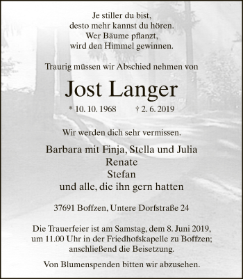 Traueranzeige von Jost Langer von Neue Westfälische