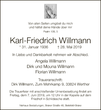 Traueranzeige von Karl-Friedrich Willmann von Neue Westfälische