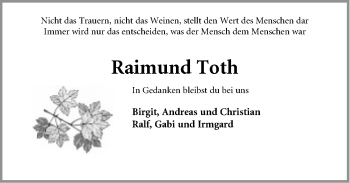 Traueranzeige von Raimund Toth von Neue Westfälische