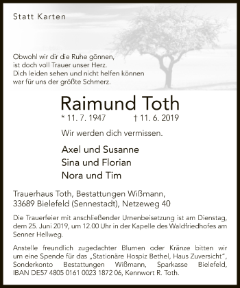 Traueranzeige von Raimund Toth von Neue Westfälische
