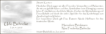 Traueranzeige von Udo Behncke von Neue Westfälische