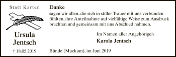 Traueranzeige von Ursula Jentsch von Neue Westfälische