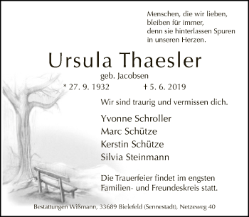 Traueranzeige von Ursula Thaesler von Neue Westfälische