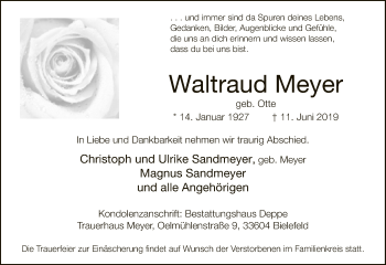 Traueranzeige von Waltraud Meyer von Neue Westfälische