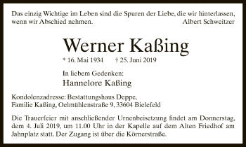 Traueranzeige von Werner Kaßing von Neue Westfälische
