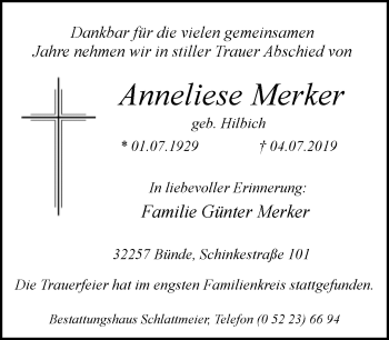 Traueranzeige von Anneliese Merker von Neue Westfälische