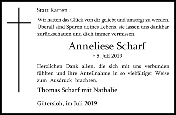 Traueranzeige von Anneliese Scharf von Neue Westfälische