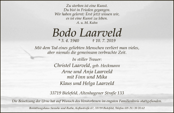 Traueranzeige von Bodo Laarveld von Neue Westfälische