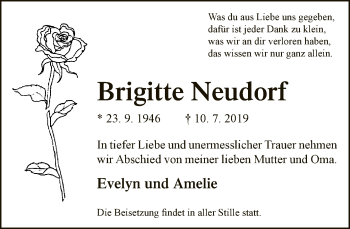Traueranzeige von Brigitte Neudorf von Neue Westfälische