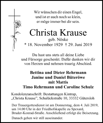 Traueranzeige von Christa Krause von Neue Westfälische