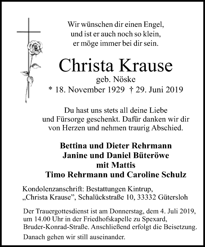  Traueranzeige für Christa Krause vom 02.07.2019 aus Neue Westfälische