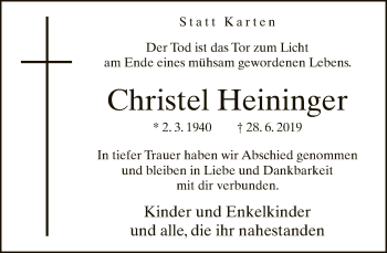 Traueranzeige von Christel Heininger von Neue Westfälische