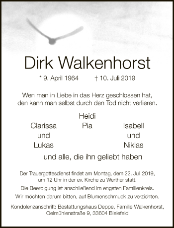 Traueranzeige von Dirk Walkenhorst von Neue Westfälische