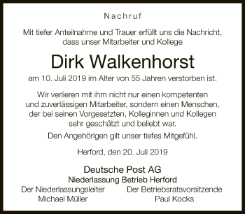 Traueranzeige von Dirk Walkenhorst von Neue Westfälische