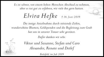 Traueranzeige von Elvira Hefke von Neue Westfälische