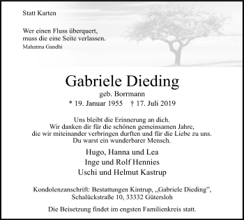 Traueranzeige von Gabriele Dieding von Neue Westfälische
