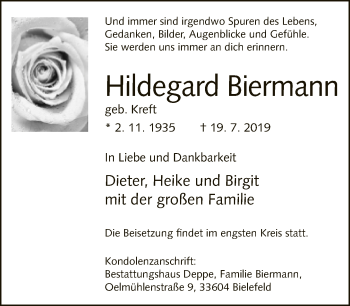 Traueranzeige von Hildegard Biermann von Neue Westfälische