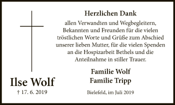 Traueranzeige von Ilse Wolf von Neue Westfälische
