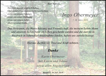 Traueranzeige von Ingo Obermeyer von Neue Westfälische