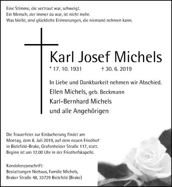 Traueranzeige von Karl Josef Michels von Neue Westfälische