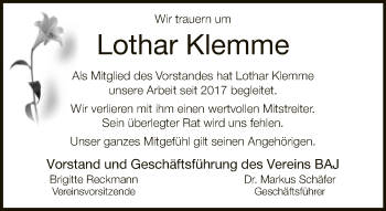 Traueranzeige von Lothar Klemme von Neue Westfälische