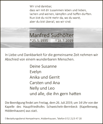 Traueranzeige von Manfred Sudhölter von Neue Westfälische