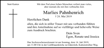 Traueranzeige von Marlies Pahnhenrich von Neue Westfälische