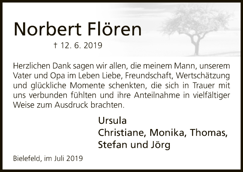  Traueranzeige für Norbert Flören vom 20.07.2019 aus Neue Westfälische