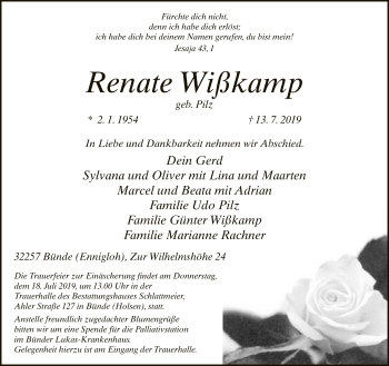 Traueranzeige von Renate Wißkamp von Neue Westfälische