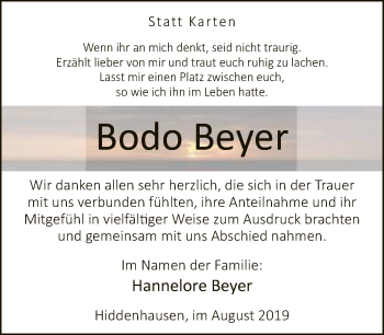 Traueranzeige von Bodo Beyer von Neue Westfälische