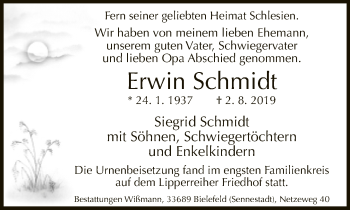 Traueranzeige von Erwin Schmidt von Neue Westfälische