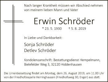 Traueranzeige von Erwin Schröder von Neue Westfälische