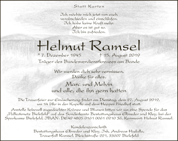 Traueranzeige von Helmut Ramsel von Neue Westfälische